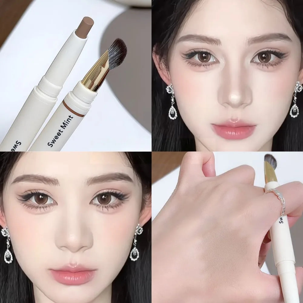 Dual-Ended Face Contour & Highlight Stick 3D Nose Shadow with Smudge Brush Silky Smooth Concealer Pen Natural Sculpting Makeup