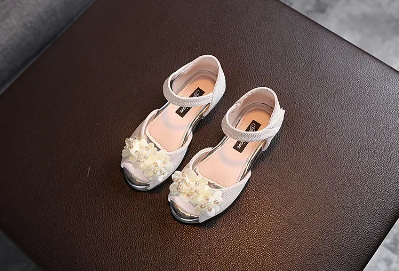 Summer New Style Children's Sandals Girls Fashion Rhinestone Flower Princess Shoes Little Girls Soft Soled Dance Shoes Girls