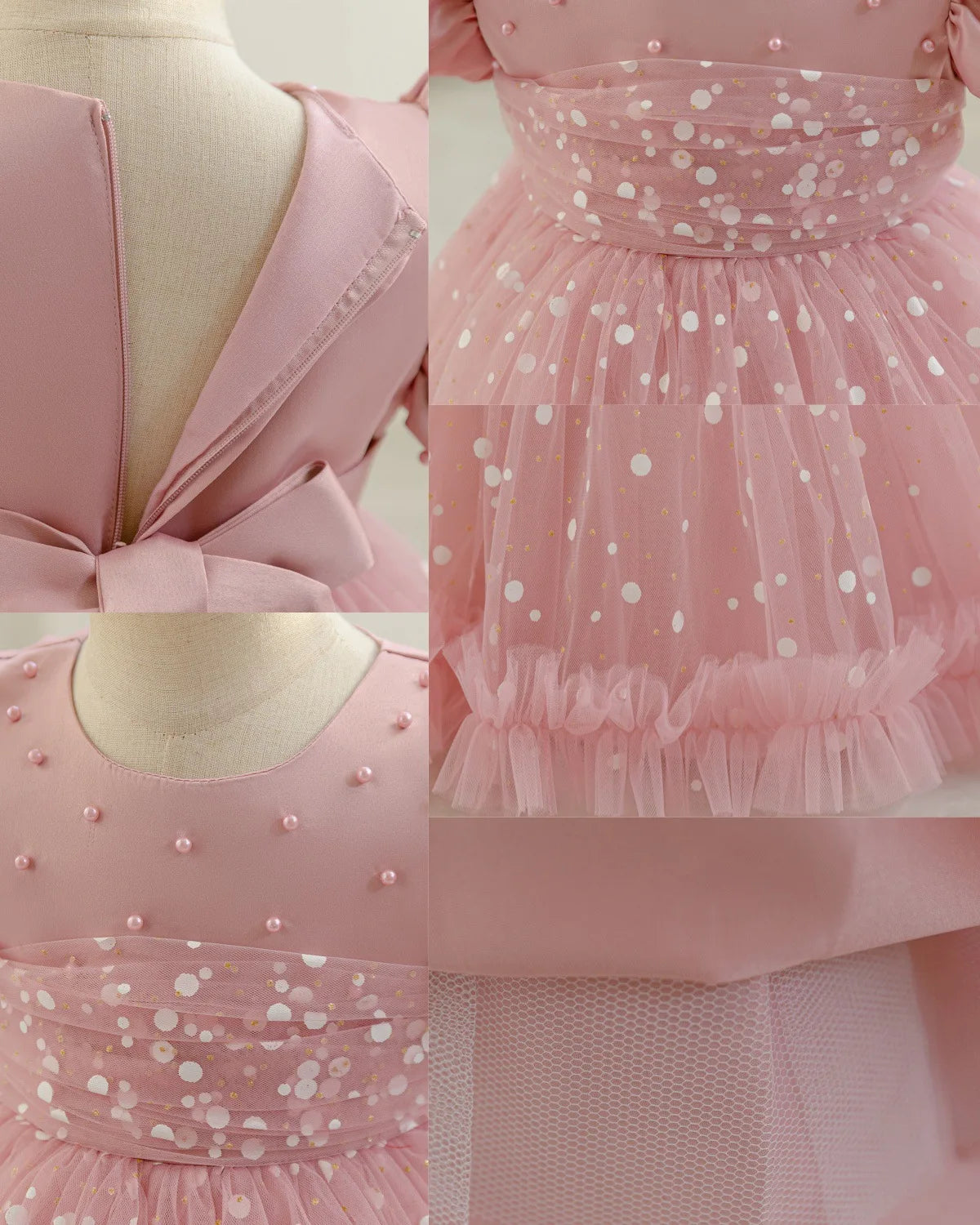 HETISO Girl Dress for Wedding Dots Printed 1 to 5 Years Birthday Party Princess Cute Prom Tutu Gown Pearls Mesh Baby Dresses