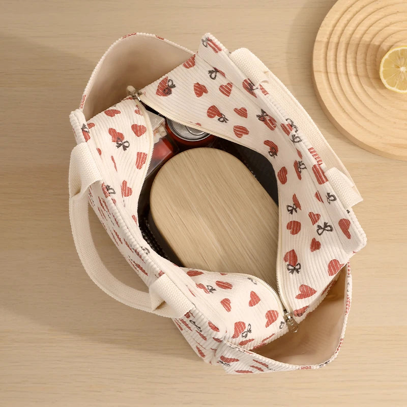 Bolsa de almuerzo de pana con aislamiento térmico, lonchera, bolso de mano, multifuncional, para niños, escuela, enfriador, bolsa de picnic, bolsa de comida