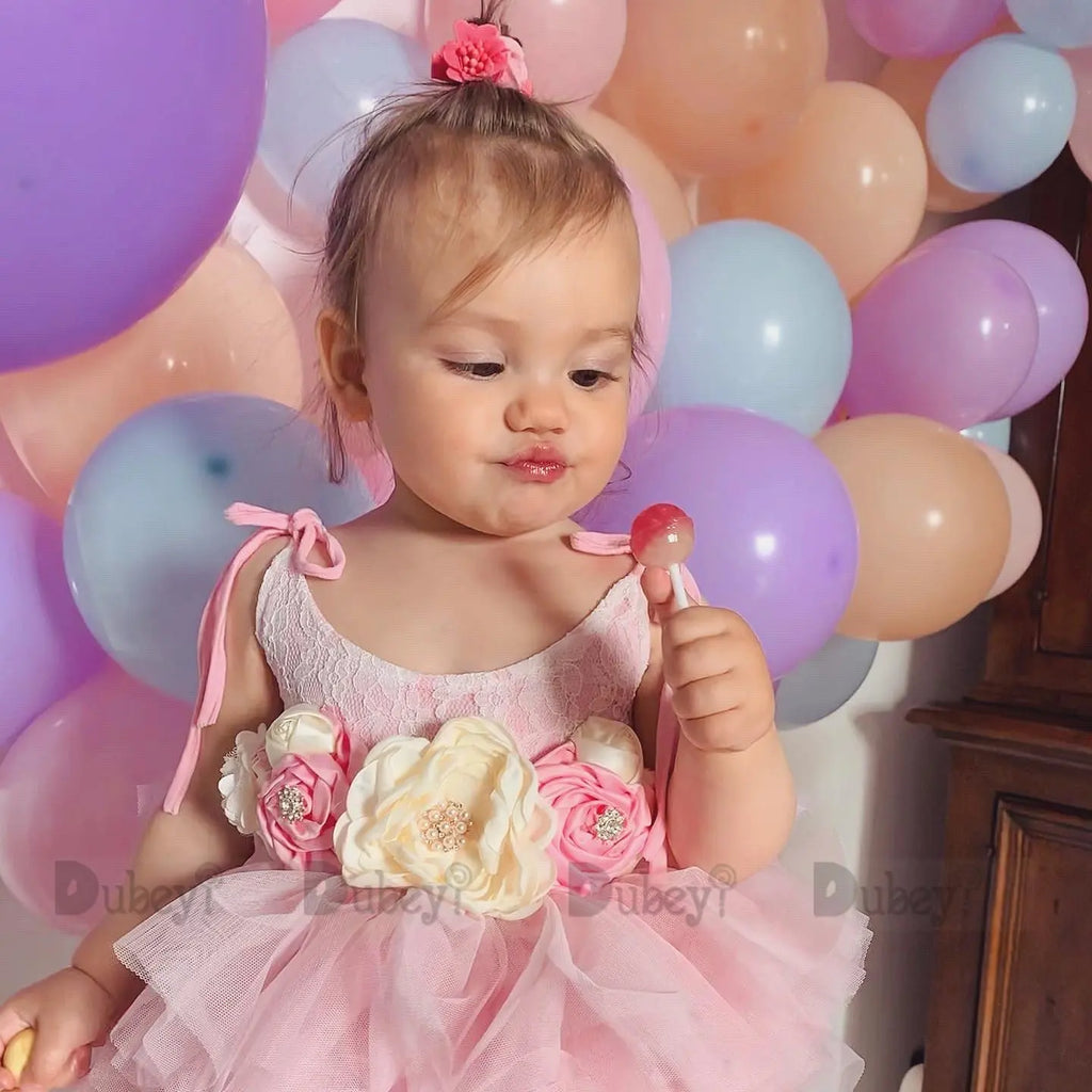 New Born Baby Girls Birthday Dress for Kids Flowers Girls Party Tutus Costume Belt Headband 3pcs Outfit Set Princess Vestidos