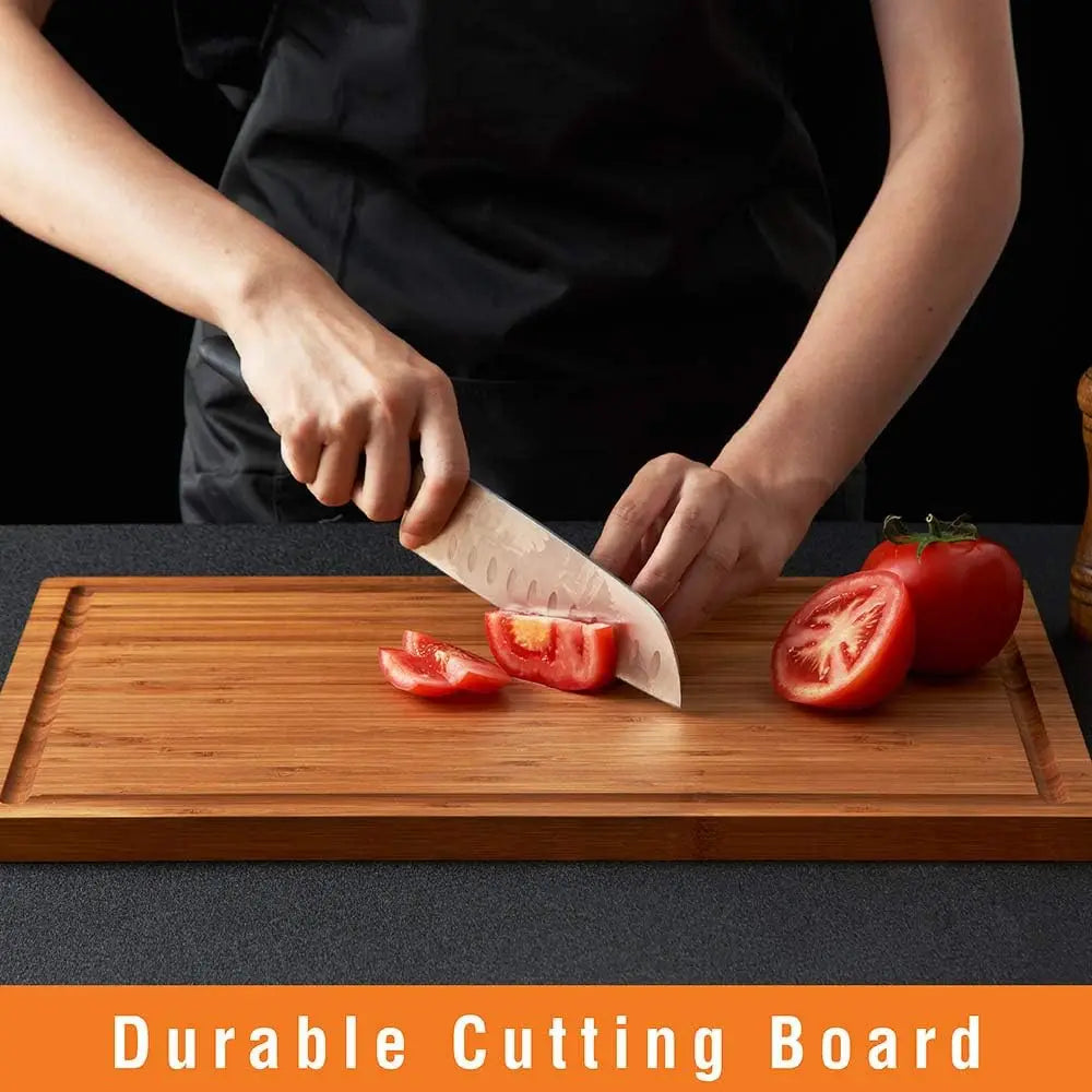Bamboo Cutting Board for Kitchen, 18x12.5 Inch Large Chopping Block with Side Handles and Juice Grooves