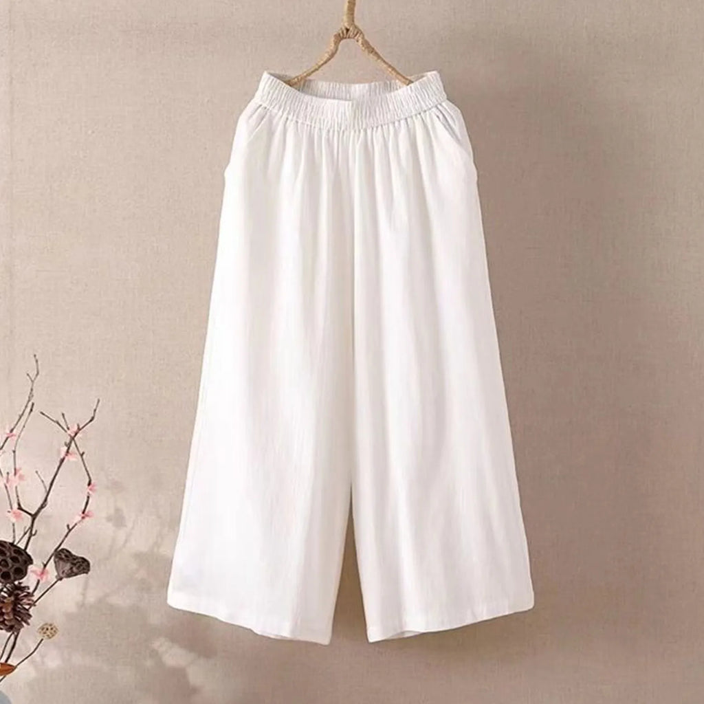 Women's High Waisted Wide Leg Pants - Casual Loose Cropped Trousers