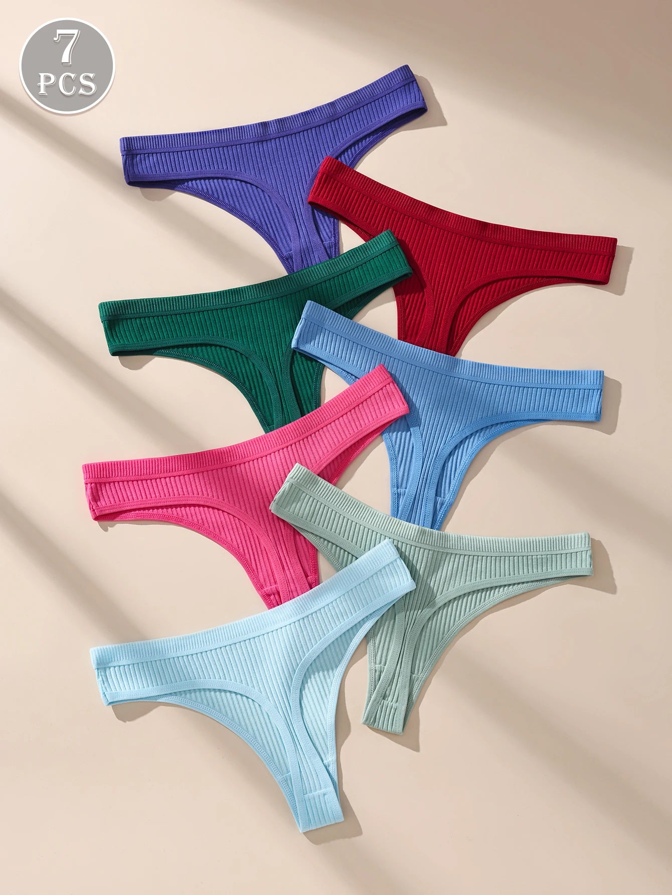7Pcs/Set Women'S Thongs Cotton Panties Striped Underwear Sexy Underpants Solid Panty Soft G-Strings Plus Size Female Lingerie