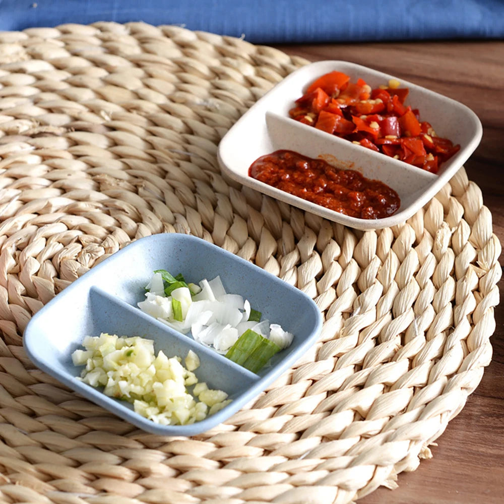 6PCS Wheat Straw Seasoning Dish Household Kitchen Creative Dipping Snack Dish Plastic Small Plate Tableware