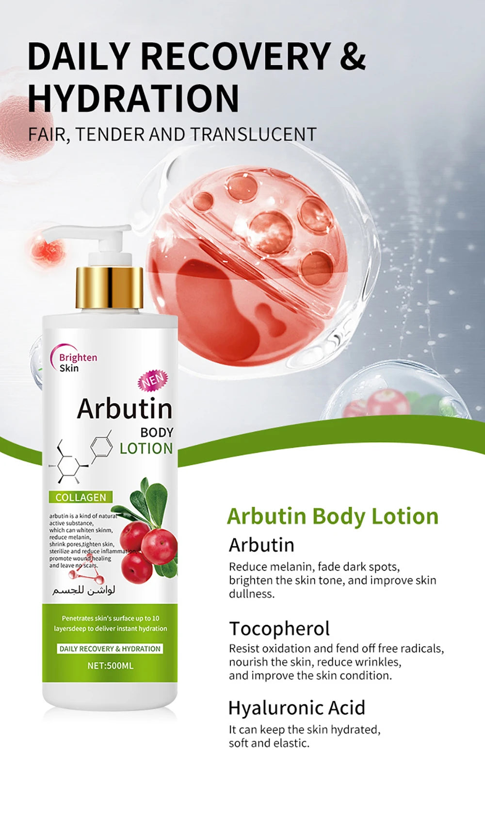 OUSHUFEI Kojic Acid Body Lotion, Whitening & Moisturizing, 500ml