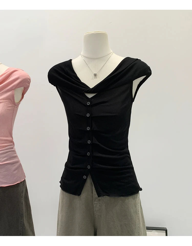 Lace V-Neck Sleeveless T-Shirt Women's Korean Style Spring New High-End Feeling Top Comfortable Breathable Pure Color Spring