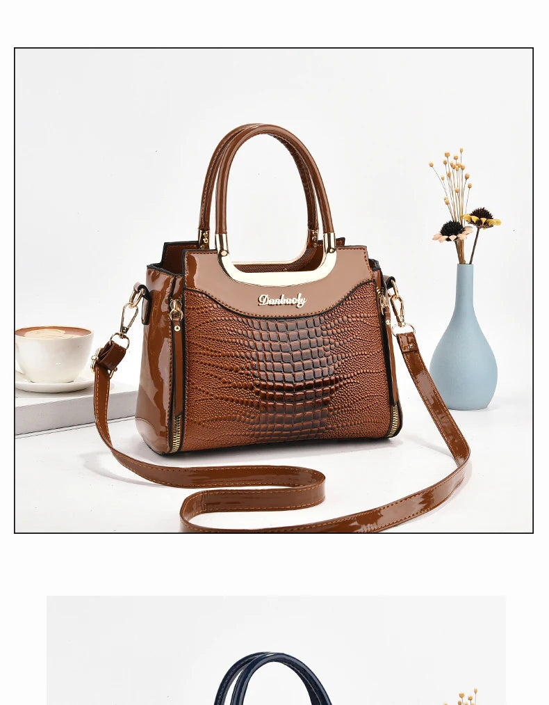 Stylish senior crocodile print women's handbag, temperament all large capacity single shoulder crossbody bag