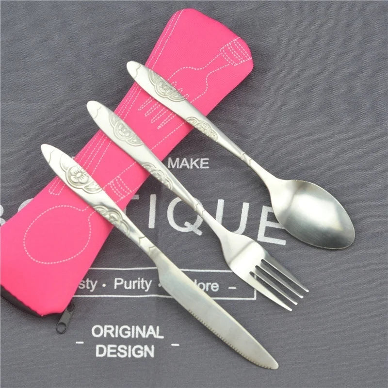 3-Piece Stainless Steel Travel Cutlery Set with Washable Case