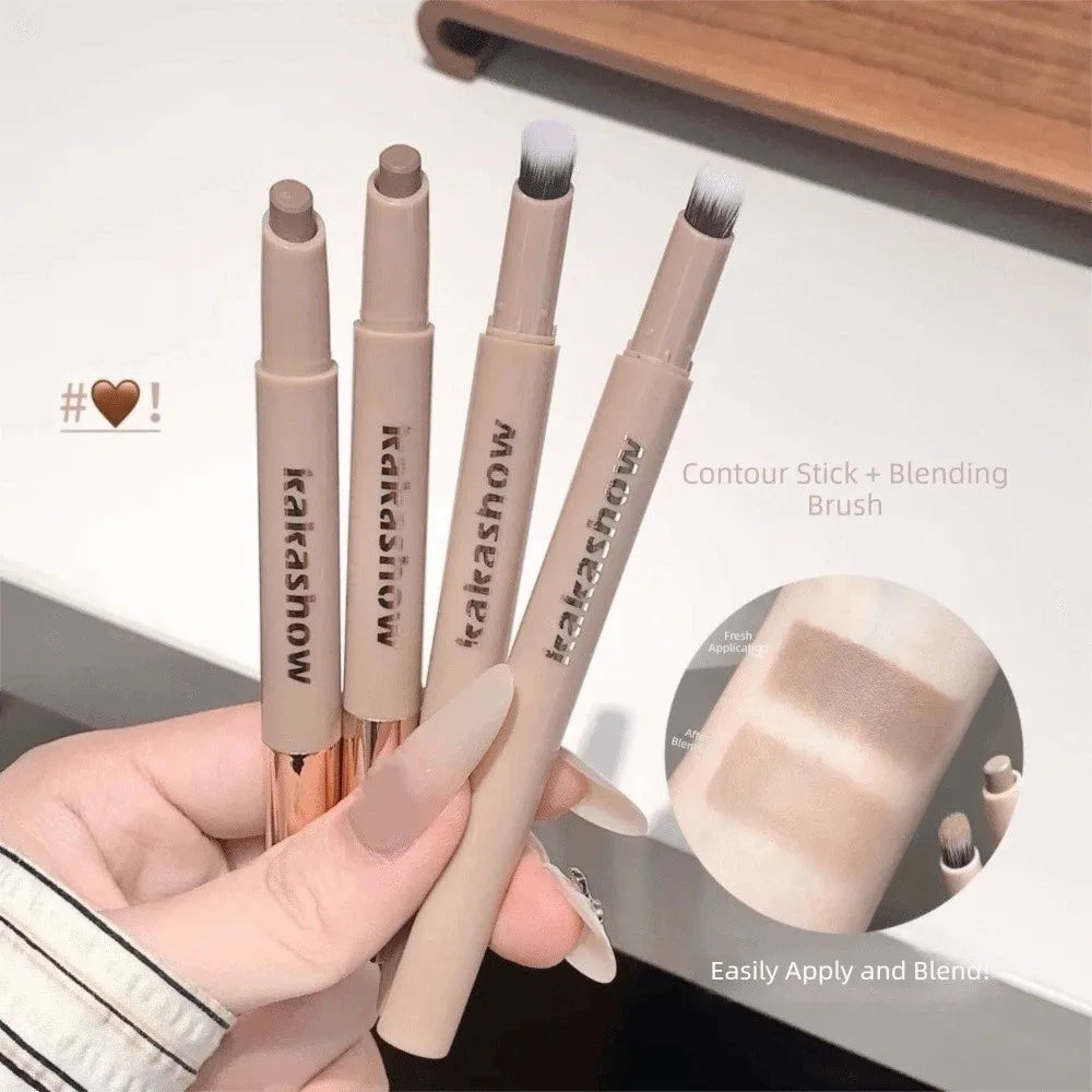 Long Lasting 3D Contouring Pen Waterproof Cream-Textured Facial Contour Stick 2in1 Design With Brush Nose Shadow Contour Pen