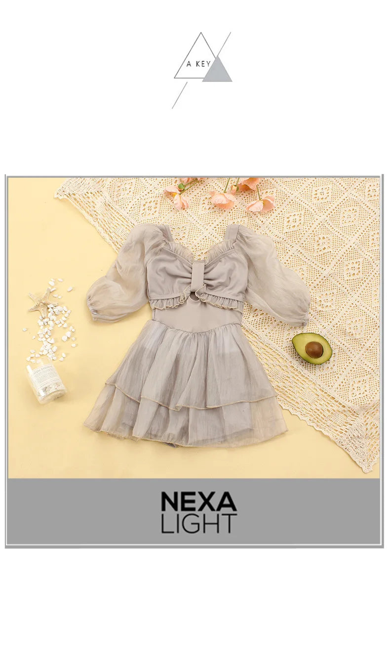 Parent-child Swimsuit Cute Puffed Sleeve Princess Dress One-piece Dress Style Parent-child Swimsuit