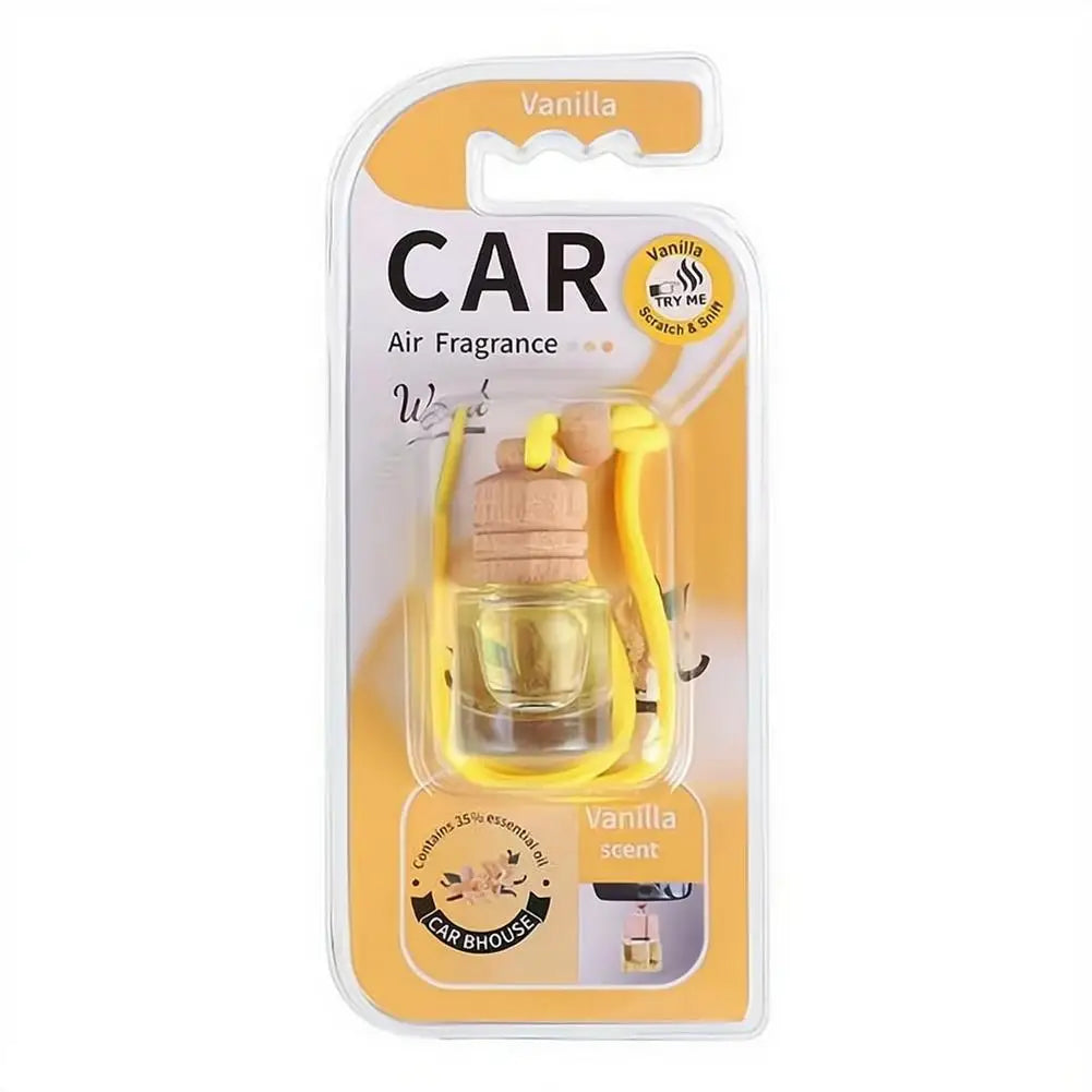 Hanging Car Air Freshener Refillable Glass Bottle Wooden Cap Essential Oil Diffuser Pendant Long Lasting Auto Perfume Ornament