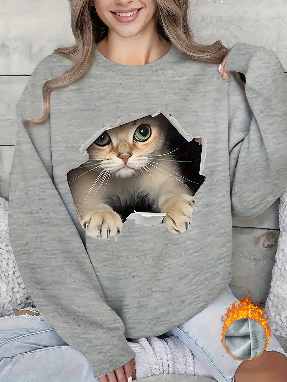 Women's Casual Heart Print Pullover Sweatshirt - Long Sleeve Knit