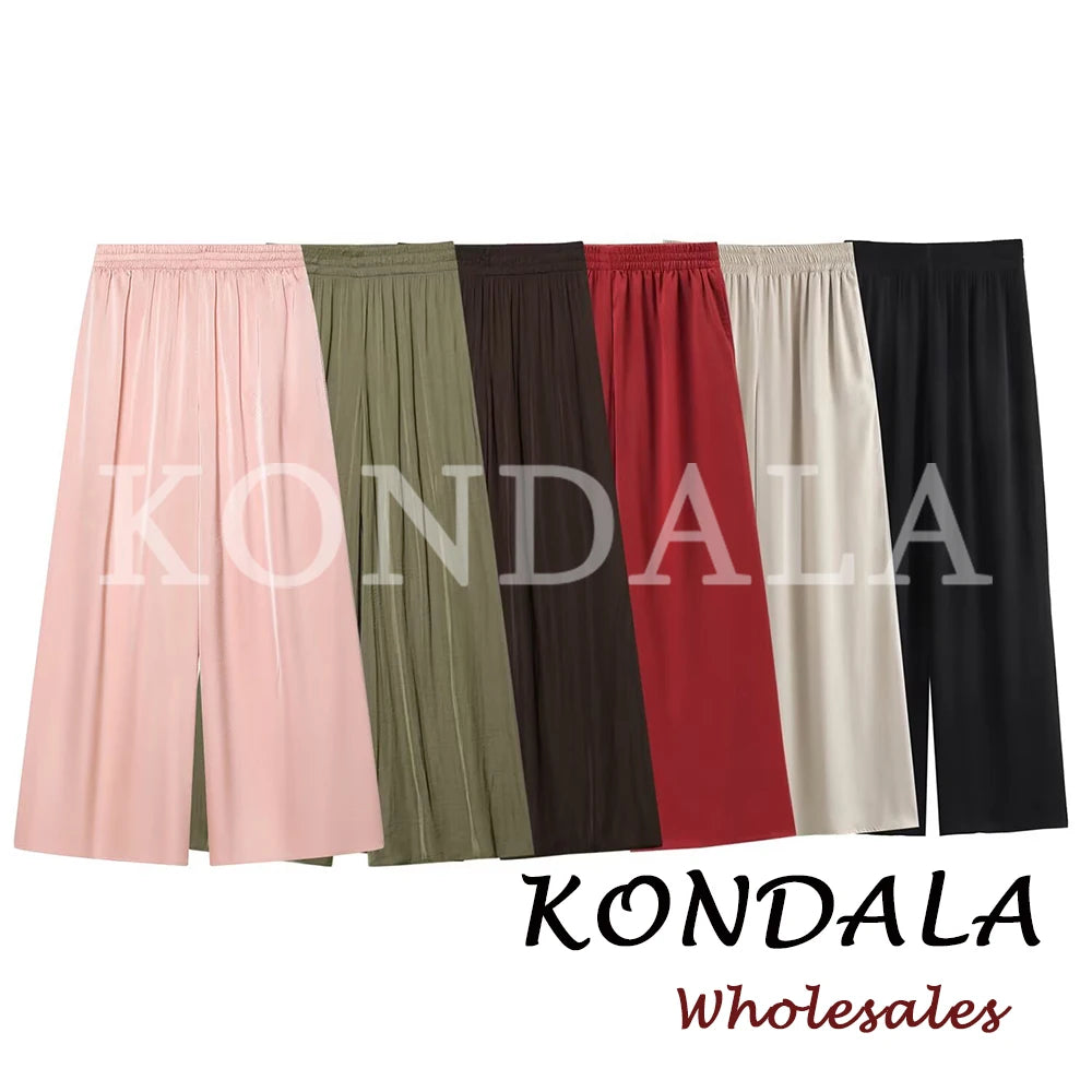 KONDALA Women's Wide Leg Pants - Casual Elastic Waist Trousers Pink