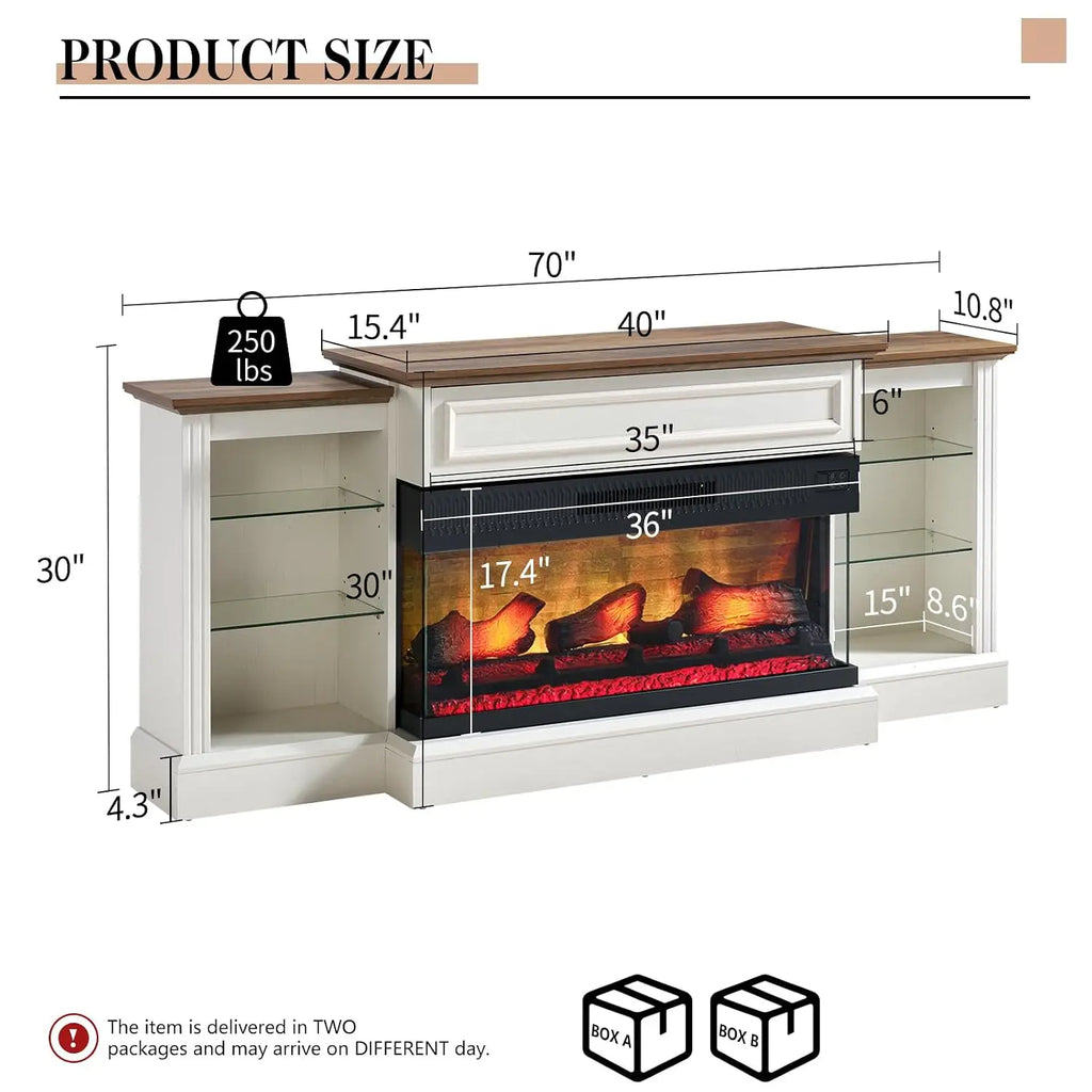 Farmhouse 70" Fireplace TV Stand with 36" Electric Fireplace | 3-Sided Electric Fireplace, Media Entertainment, Customized