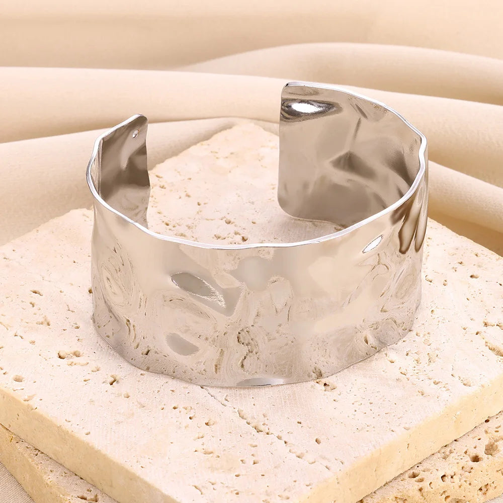 Stainless Steel Wide Bangles For Women'S Luxury Gold Color Chunky Flower Cuff Bangle Bracelet Femme Vintage Wedding Jewelry Gifts