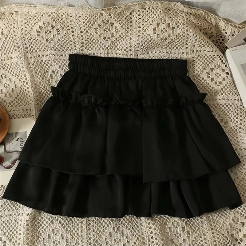 Japanese Y2k Cute Ruffled Plaid Skirt Punk Rock Subculture Cake Skirts Japanese Preppy Style Casual New Women Skirts Lolita Lace