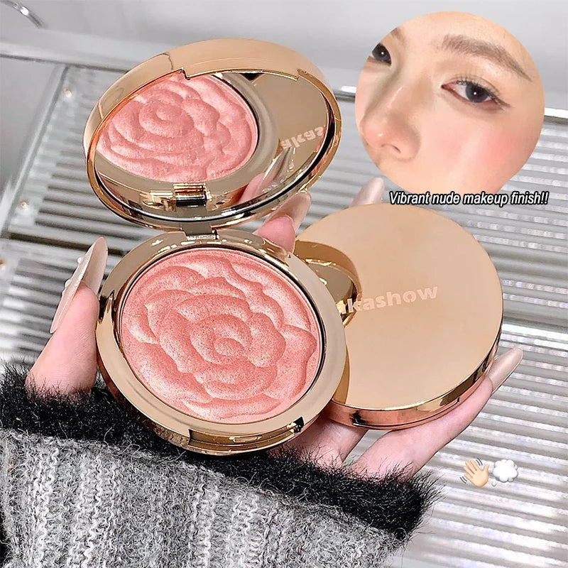 Rose Embossed Blush Powder, Shimmery Finish, Multiple Pink Shades Available, Floral Texture Design, Ideal for Daily Face Makeup