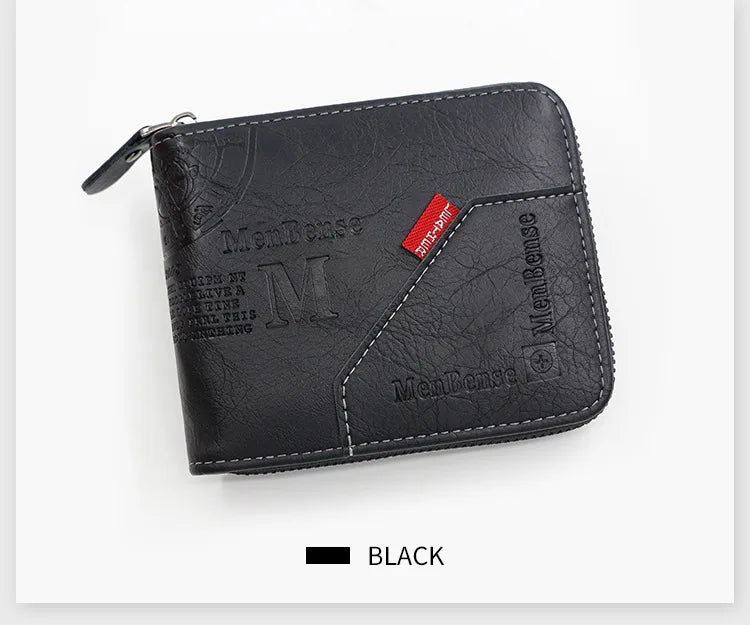 New Men Zipper Wallets Short Card Holder Vintage Male Wallet High Quality PU Leather Classic Coin Pocket Wallet For Boys