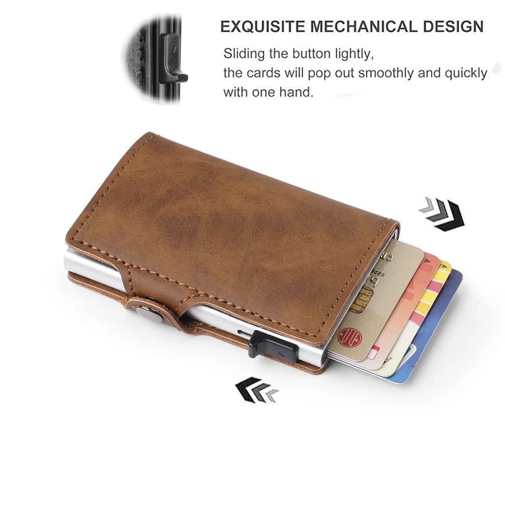 Carbon Fiber Credit Card Holder Men's RFID Blocking Smart Metal Thin Slim Pop Up Minimalist Wallet Small Purse Metal Coin Bag