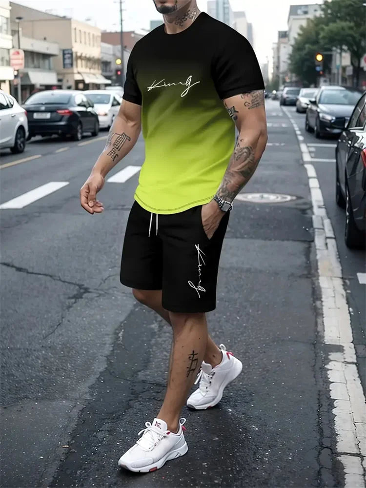 Men's Casual 3D Printed T-Shirt and Shorts Sportswear Set