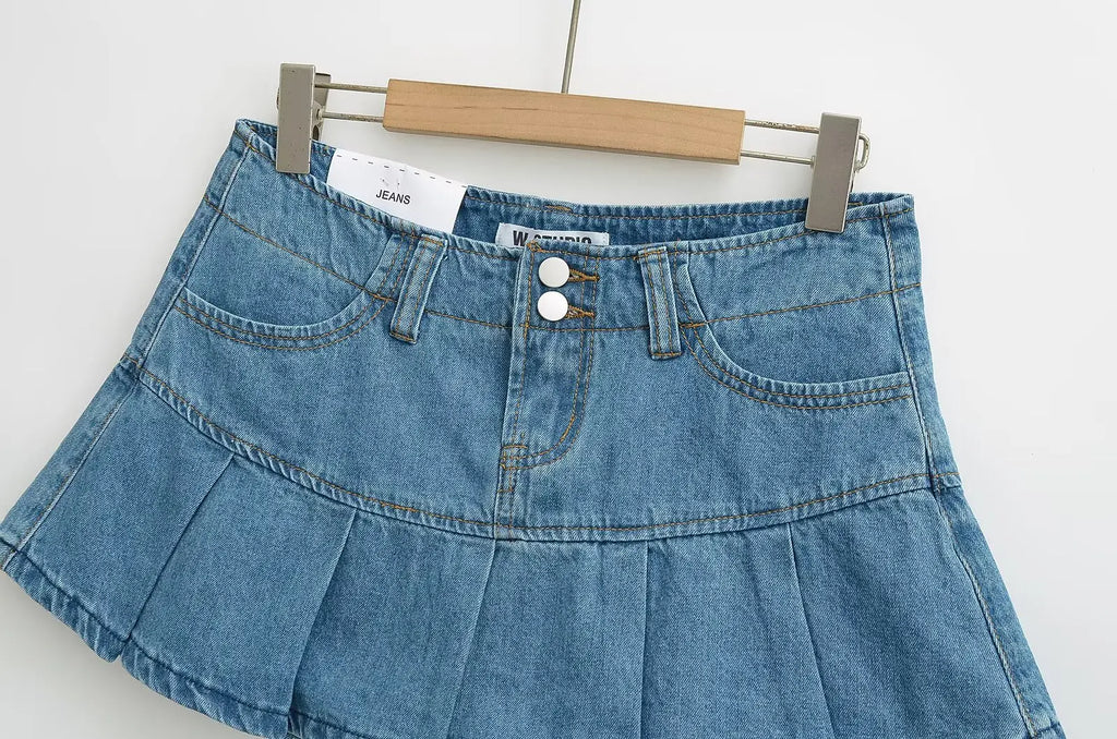 4 colors 2025 Y2K Low Waist Pleated Mini Skirt American Retro Women Package Hips Ruffles Short Skater Skirts With Shorts lining