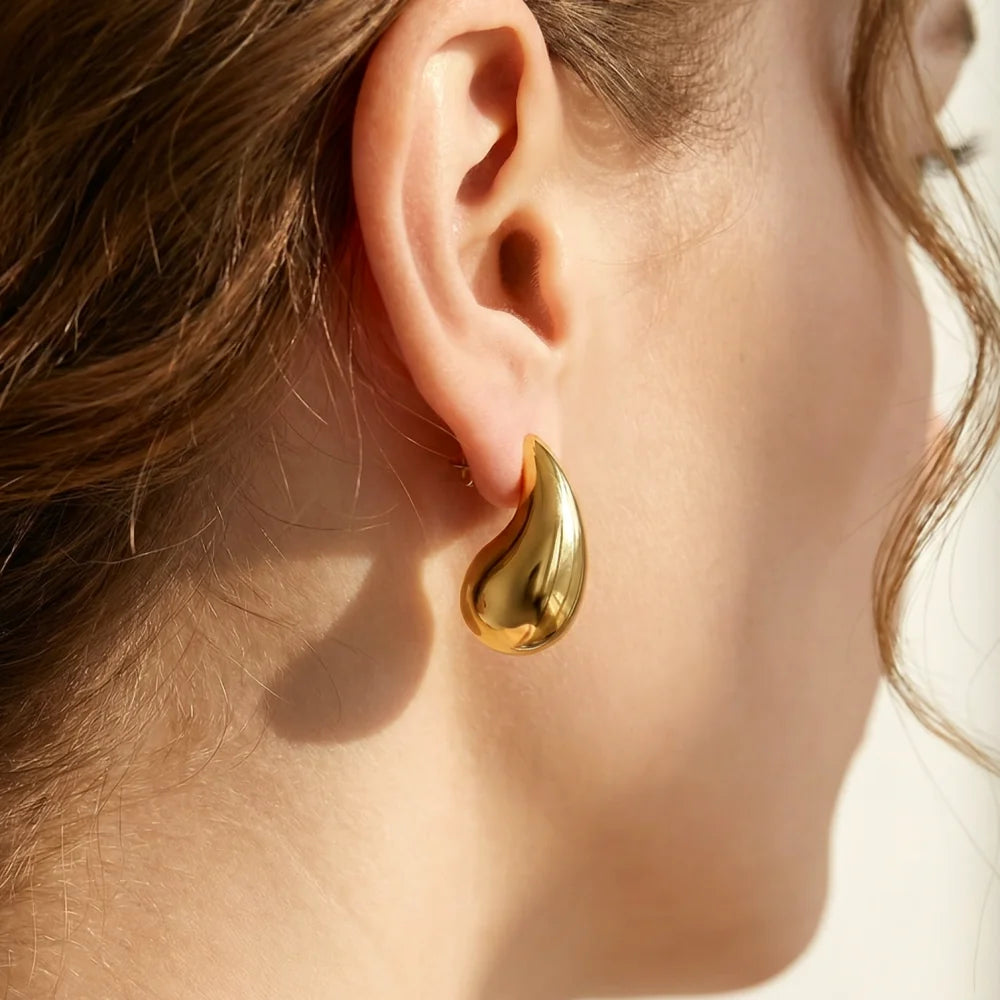 10-31mm Stainless Steel Vintage Chunky Water Drop Earrings For Women Gold Plated Thick Earring Statement Wedding Jewelry Gifts
