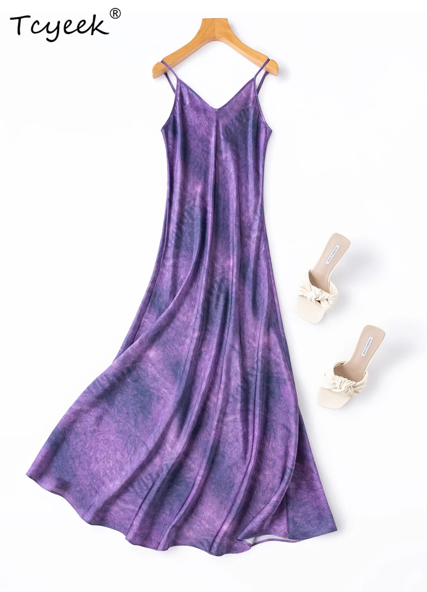Tcyeek 100% Natural Mulberry Silk Womens Dresses Summer Clothes Elegant Fashion Dress 21MM Silk Maxi Dress 2026 Платье Женское