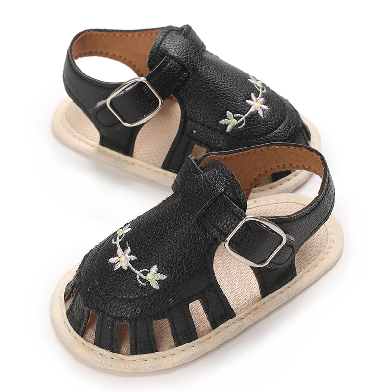 Infant Baby Girls Beach Sandals Flats and Soft Sole Non-slip Flower Princess Wedding Dress Walking Shoes for Newborn Baby