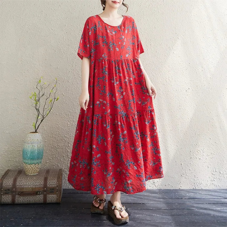 THHONE Vestido Feminino Summer Dresses for Women 2025 Bohemian Holiday Floral O Neck Short Sleeve Casual Print Women's Clothes