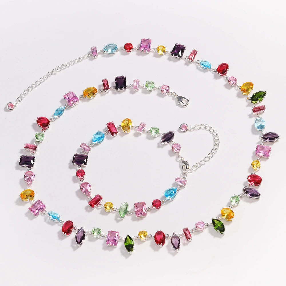 Brand 18K Gold Plated New Luxury Colourful Crystal Zircon Necklace For Women'S Fashion Jewelry Accessories Ladies Jewellery