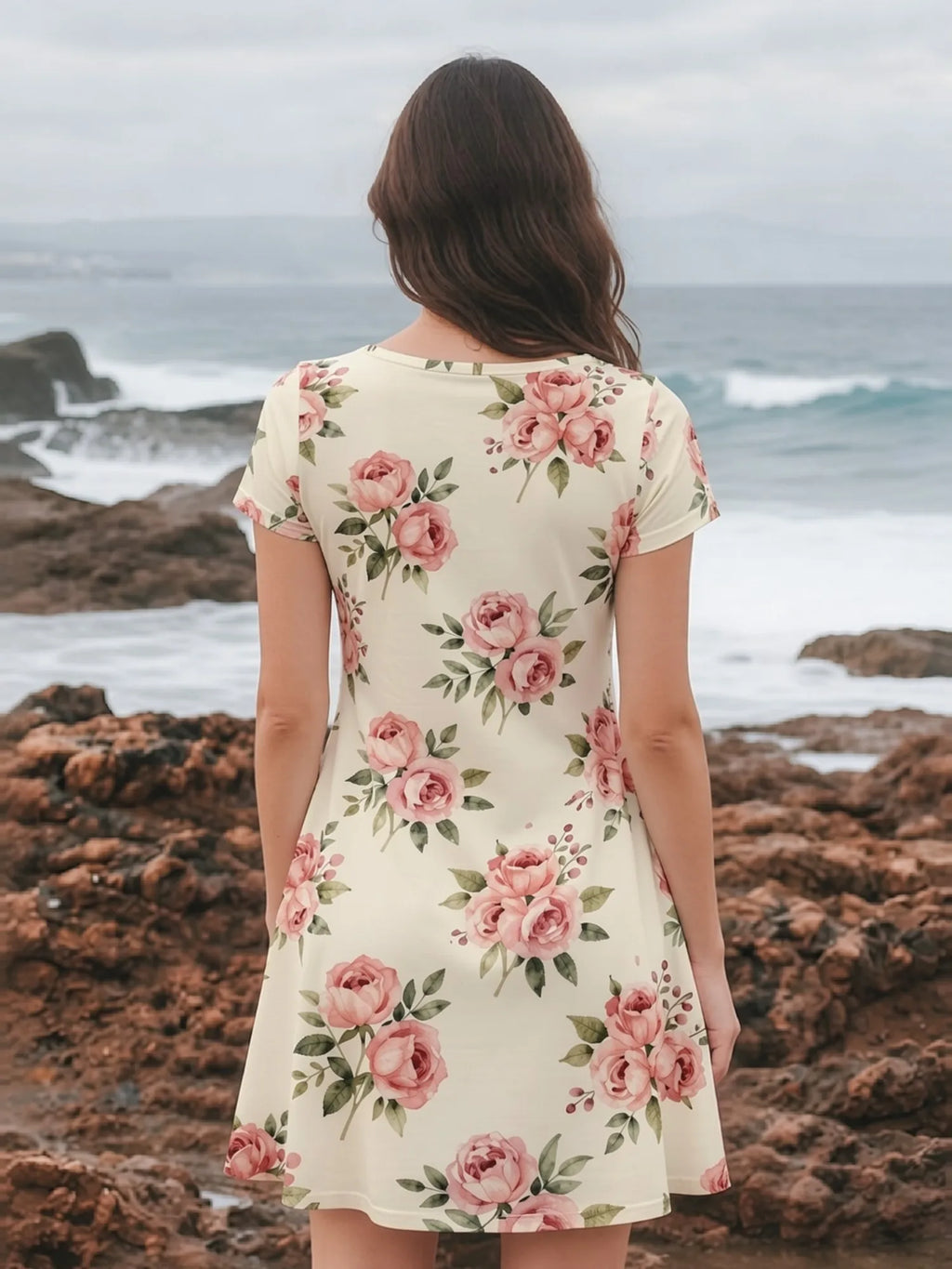 Casual Womens V Neck Short Sleeve Floral Print Dress Relaxed Fit Summer Mini Dress for Everyday Wear Holidays Travel and Parties