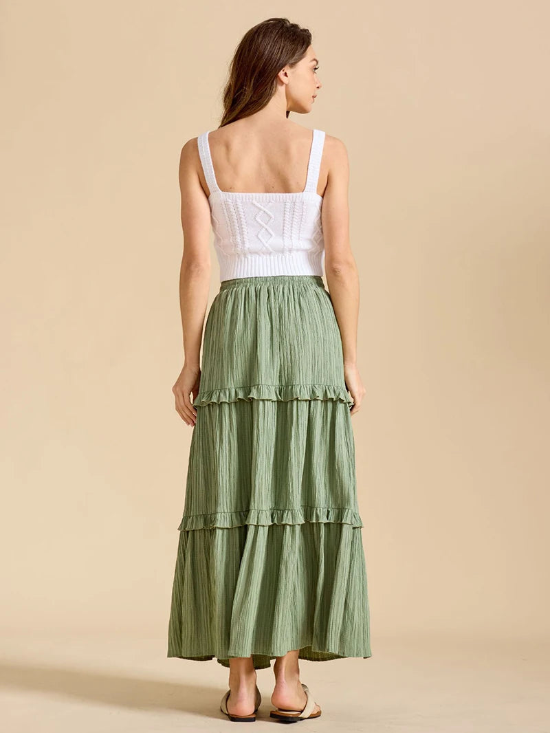 Beiyingni 2025 New In Women's Skirt Pure Color Leisure Fashionable Lace-up A-line Long Maxi Skirts Female Simple Slim Faldas