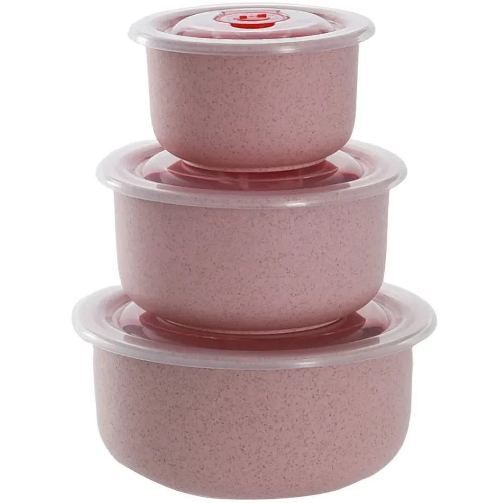Fiambrera Bento de Paja de Trigo de 3 Piezas, Tazón de Ensalada Ecológico con Tapa, Apto para Microondas, Contenedor de Alimentos, Vajilla de Cocina