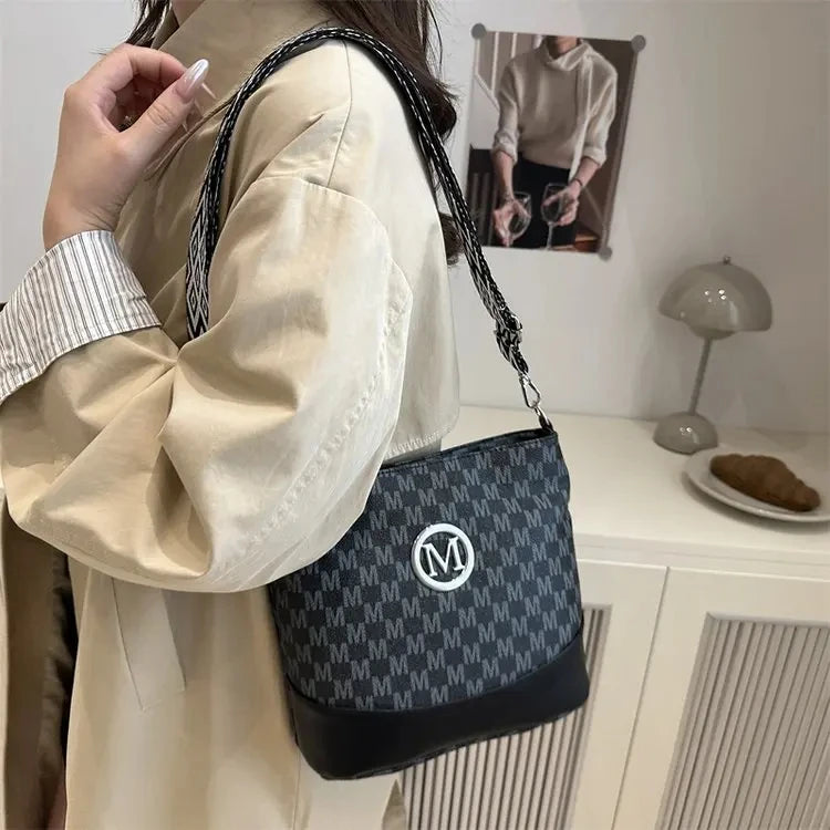 Elegant Women's Crossbody Bag with "M" Badge, Multi-Pocket Design, Adjustable Shoulder Strap, Perfect Gift for Women