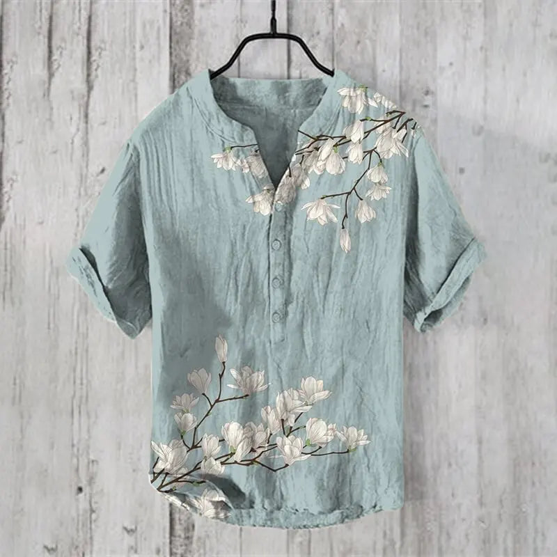 Men's New Linen Blended Shirt Japanese Samurai Comfortable Casual Top Retro Printed Men's Clothing