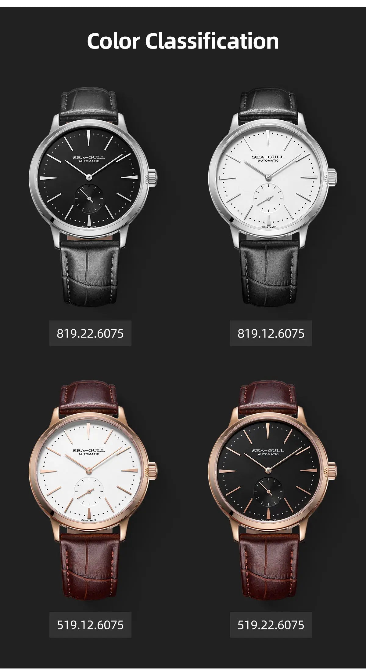Seagull New Business Watch Men's Mechanical Wristwatches 50m Waterproof Leather Valentine Male Watches relogio masculino 6075