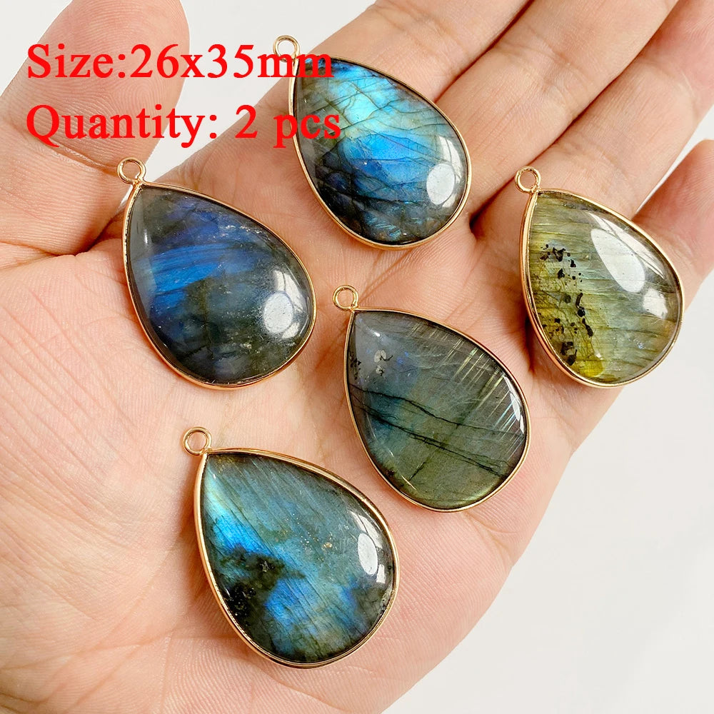 2PCS Natural Labradorite Stone Pendant - Irregular Jewelry Charm