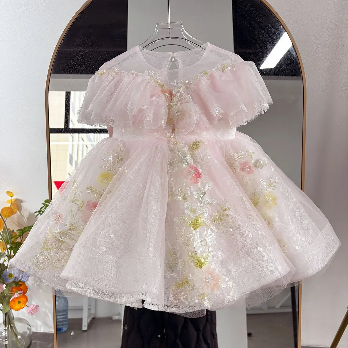 Dreamy Vow J472 Elegant Pink  Baby Girl Dress with Bow for Kids 1st Wedding Birthday Holiday Party Holiday Knee Length Ball Gown