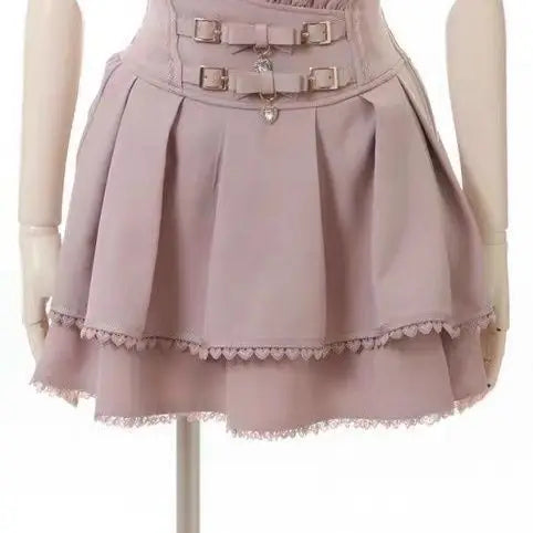 Sweet Lolita Jirai Kei High Waist Skort - Double Bow Buckle Short Skirt for Women Japanese Y2K Kawaii Fashion Summer Casual