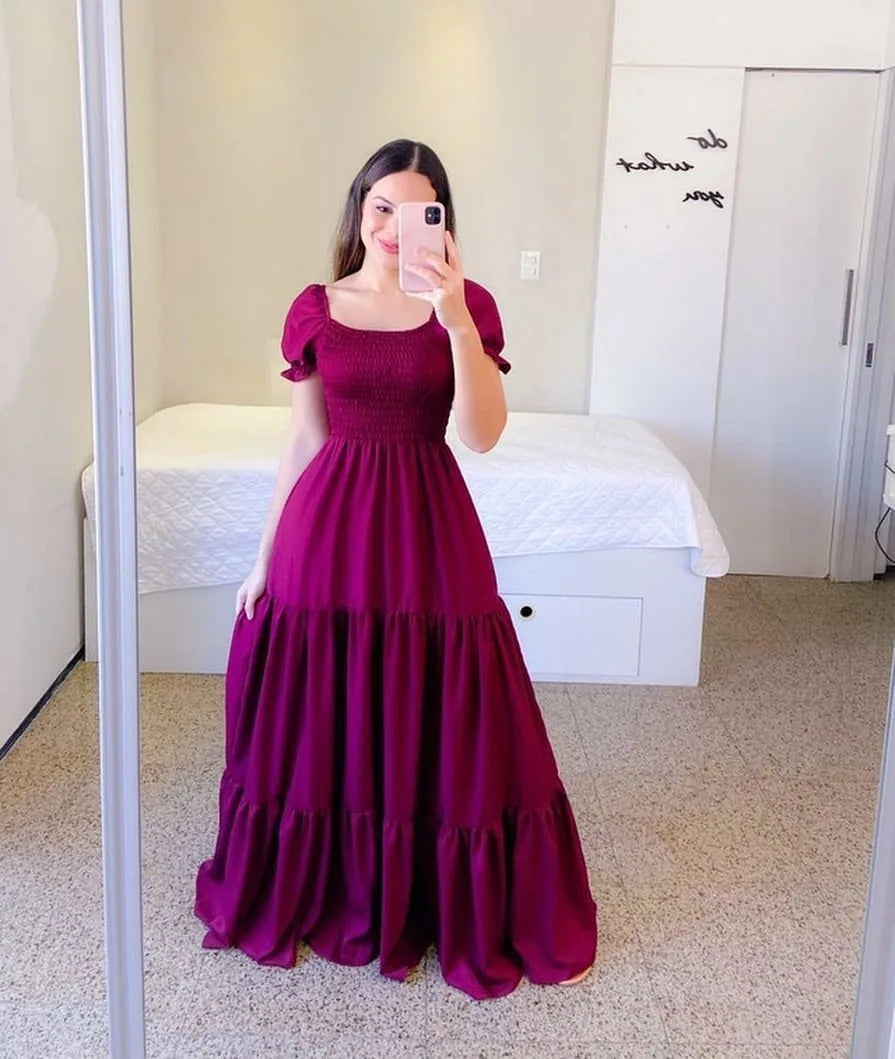 New Women's Boho Floral Dress Spring Summer European American Women's Clothing Off-shoulder Fragrant Long Solid Color Dress