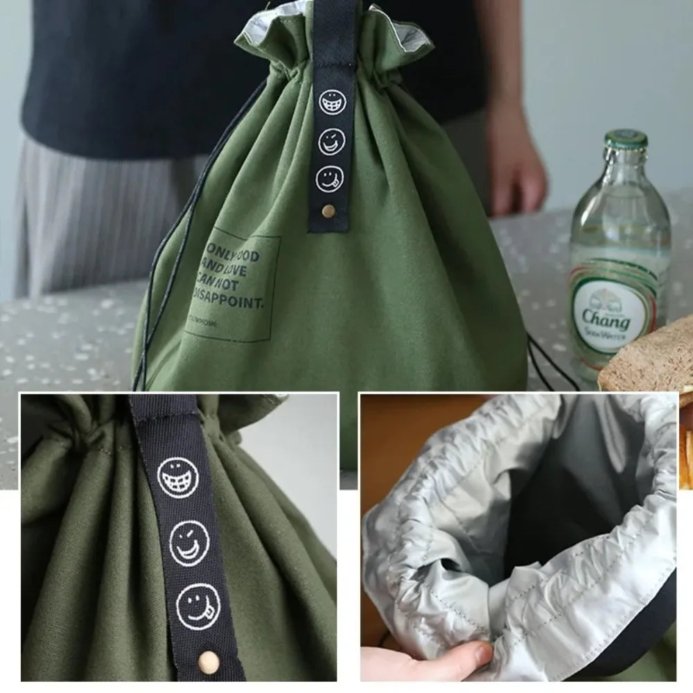 Bolsa de Picnic Portátil de Lona, Diseño con Cordón para Mantener Fresco, Bolsa Térmica Aislada para el Almuerzo Escolar