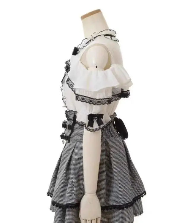 Sweet Lolita Jirai Kei High Waist Skort - Double Bow Buckle Short Skirt for Women Japanese Y2K Kawaii Fashion Summer Casual