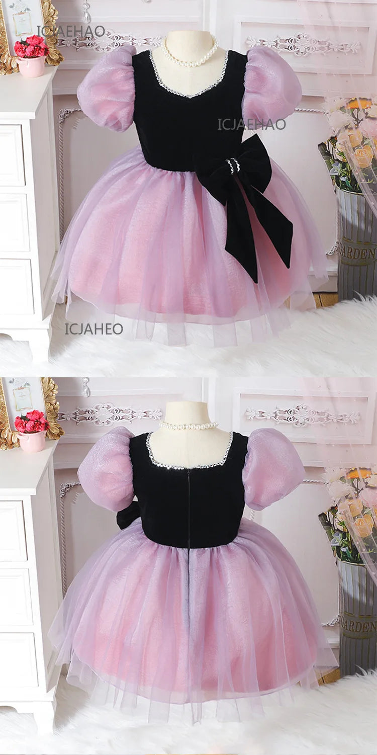 2025 Party Dress Vestido Children Girls Princess Tutu Gown Banquet Piano Host Dresses Outfit Costume New Matching Kids Birthday
