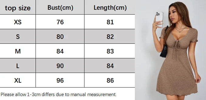 Women V Neck Multi Color Tie Front Short Dress Ruffle Cuff Wavy Hem Elegant Mini Dress Slim Waist Vacation Dating Streetwear