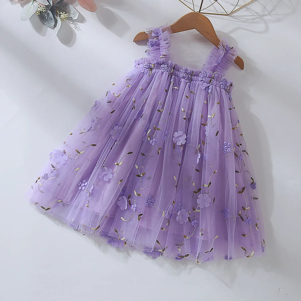 Toddler Baby Girl Princess Embroidery Strap Tutu Dress Sleeveless Flower Kid Mesh Vestido Party Birthday Baby Girl Beach Clothes