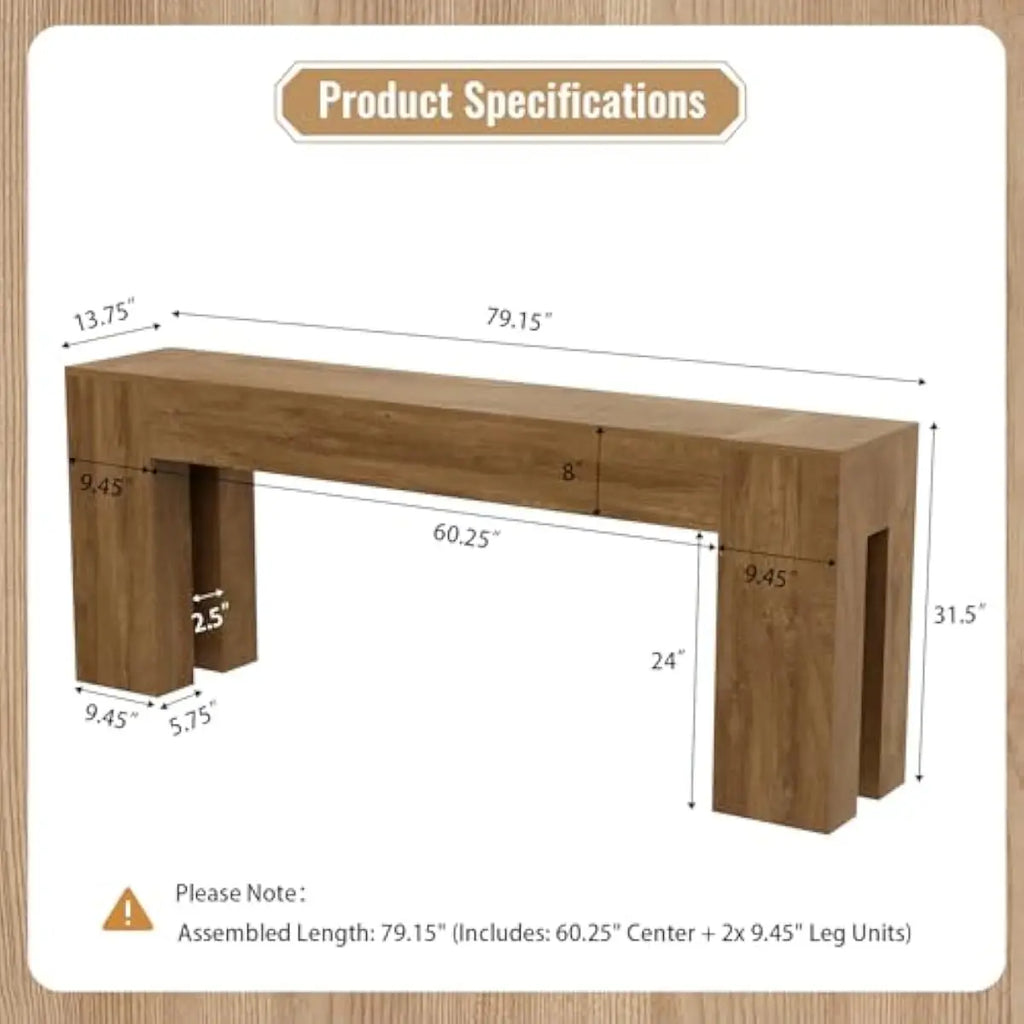 Extra Long Sofa Console Table for Entryway 79-Inch, Natural Oak