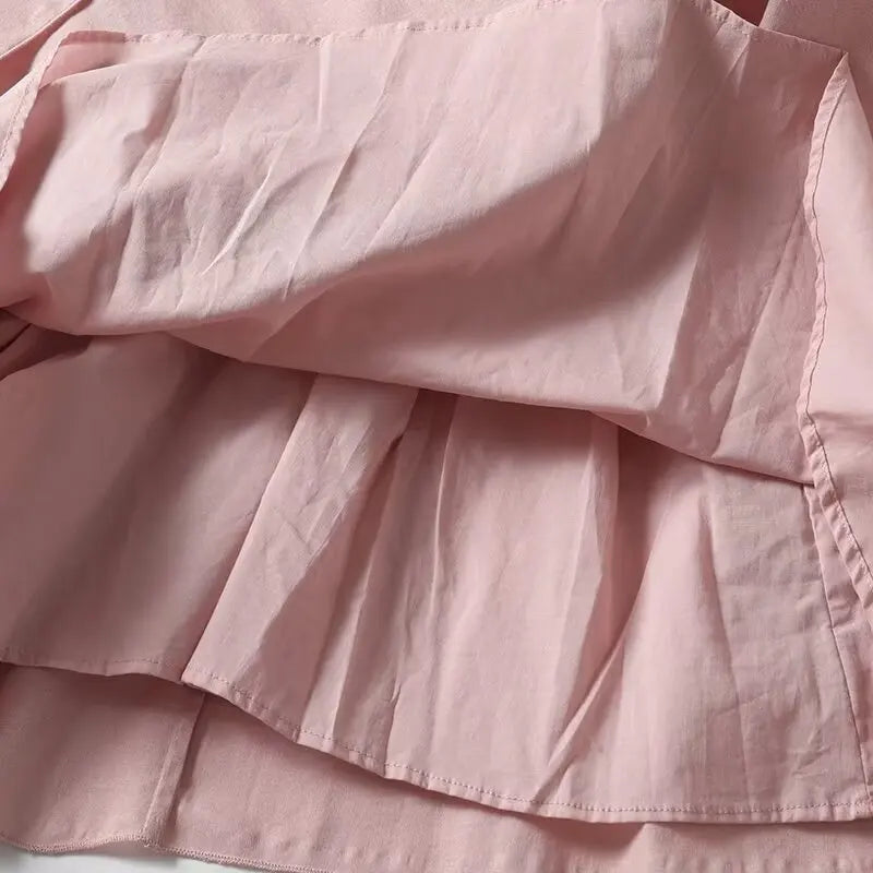 Dave&Di Summer Dress Women Vestidos French Minimalist Pink Suspenders Dress Pleated Fashion Linen Sexy Elegant Midi Dress