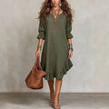 Retro Solid Summer Women's Dress Fashion Casual V-Neck Irregular lotus leaf edges Midi Dress Loose Simple Elegant Party Dress