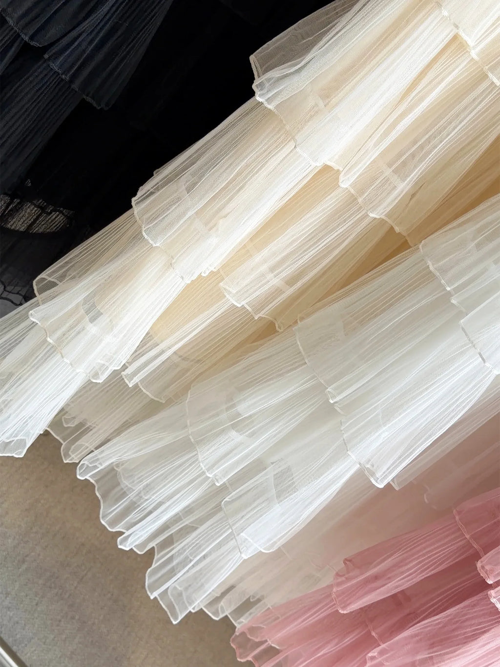 Seoulish Korean Style Layered Mesh Cake Midi Skirt 2026 Spring Women High Waist Elegant Tulle Skirt Female Long Skirts Party